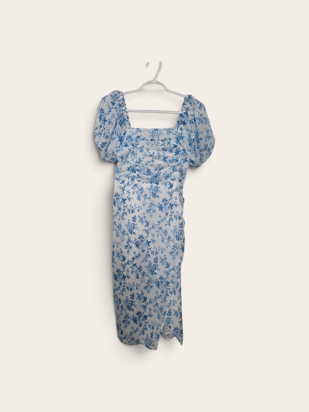 French Connection Blue Floral Puff-Sleeve Midi Dress